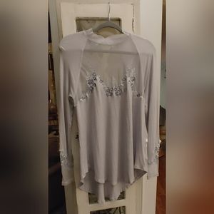 Free People Saheli Embroidered Mesh Top Blue